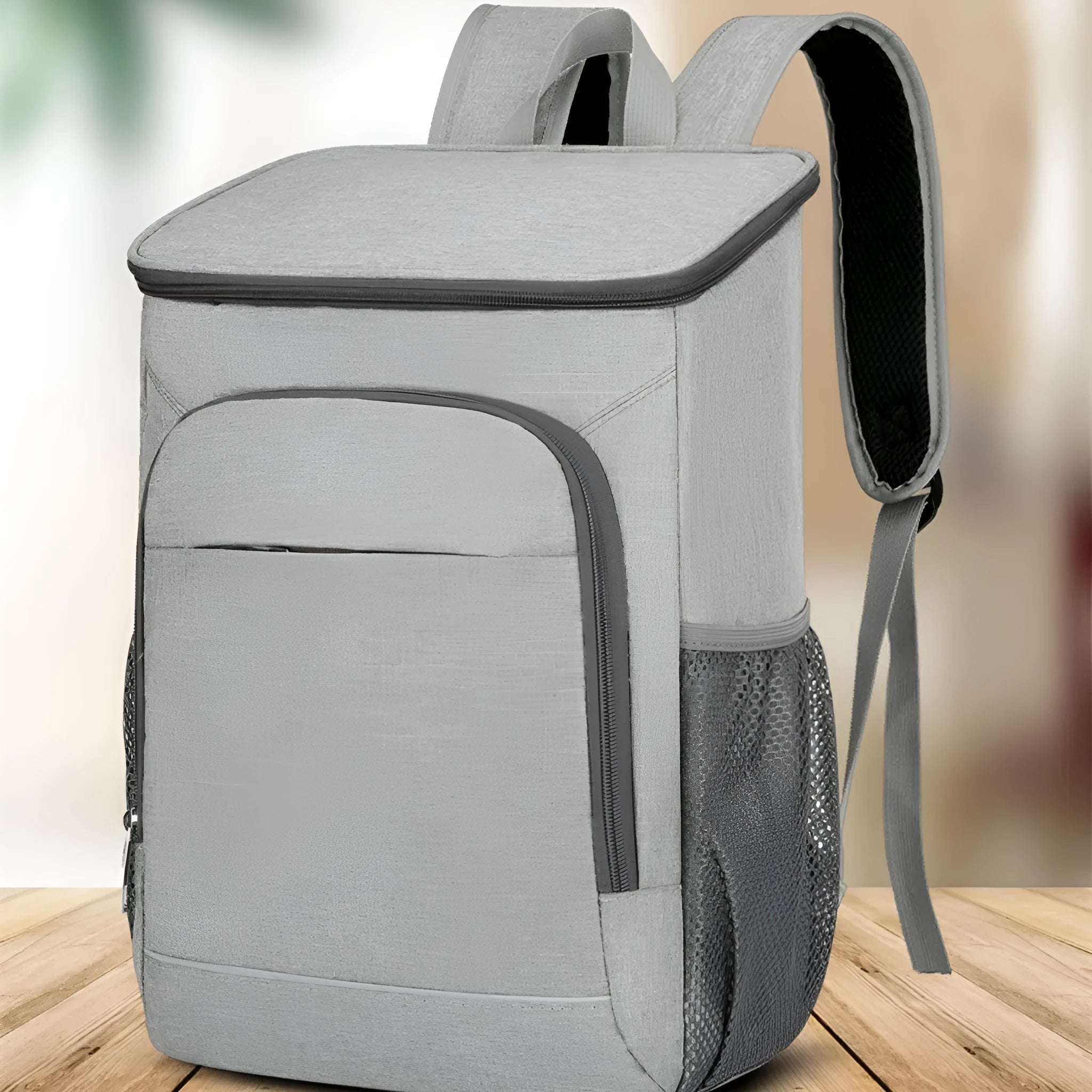 Large capacity Oxford cloth thermal picnic backpack for camping storage, available in black, black red, gray, gray orange