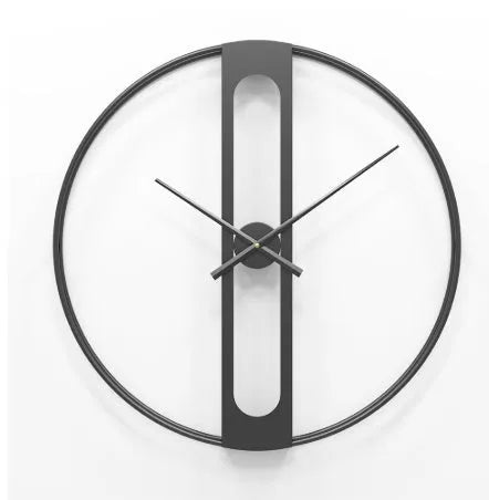 Large round metal wall clock with black or gold frame, 50 cm diameter.