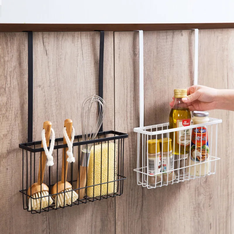 Nordic style metal kitchen hanging shelf in black mounted on wall with spices