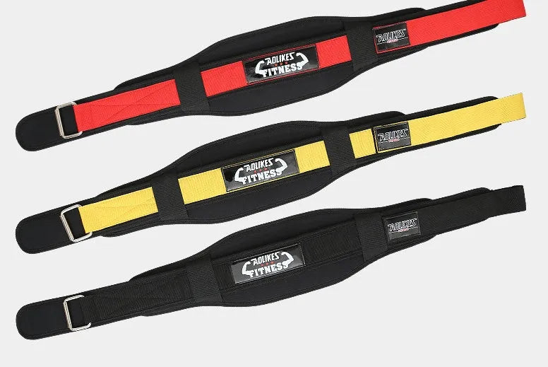 Nylon weightlifting belt for adult fitness training in black, red or yellow