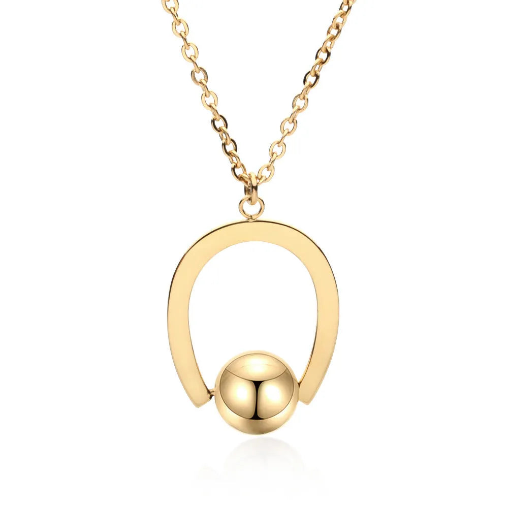 Stainless steel bead chain necklace with geometric pendant on cross chain, gold or silver electroplated finish