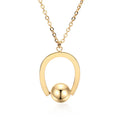 Stainless steel bead chain necklace with geometric pendant on cross chain, gold or silver electroplated finish