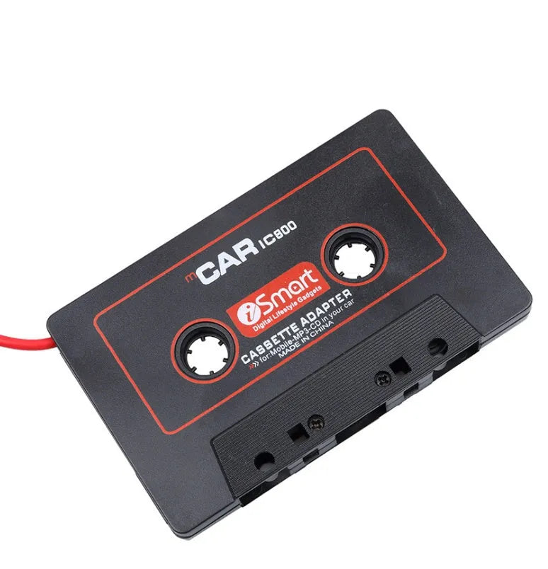 Black car cassette tape adapter with 3.5mm audio jack plug for MP3 players and iPhones