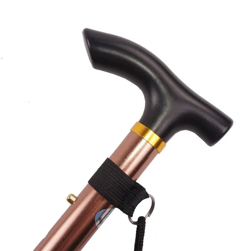 Aluminium folding walking stick with adjustable telescopic shaft and non-slip handle, shown in a selection of colours.