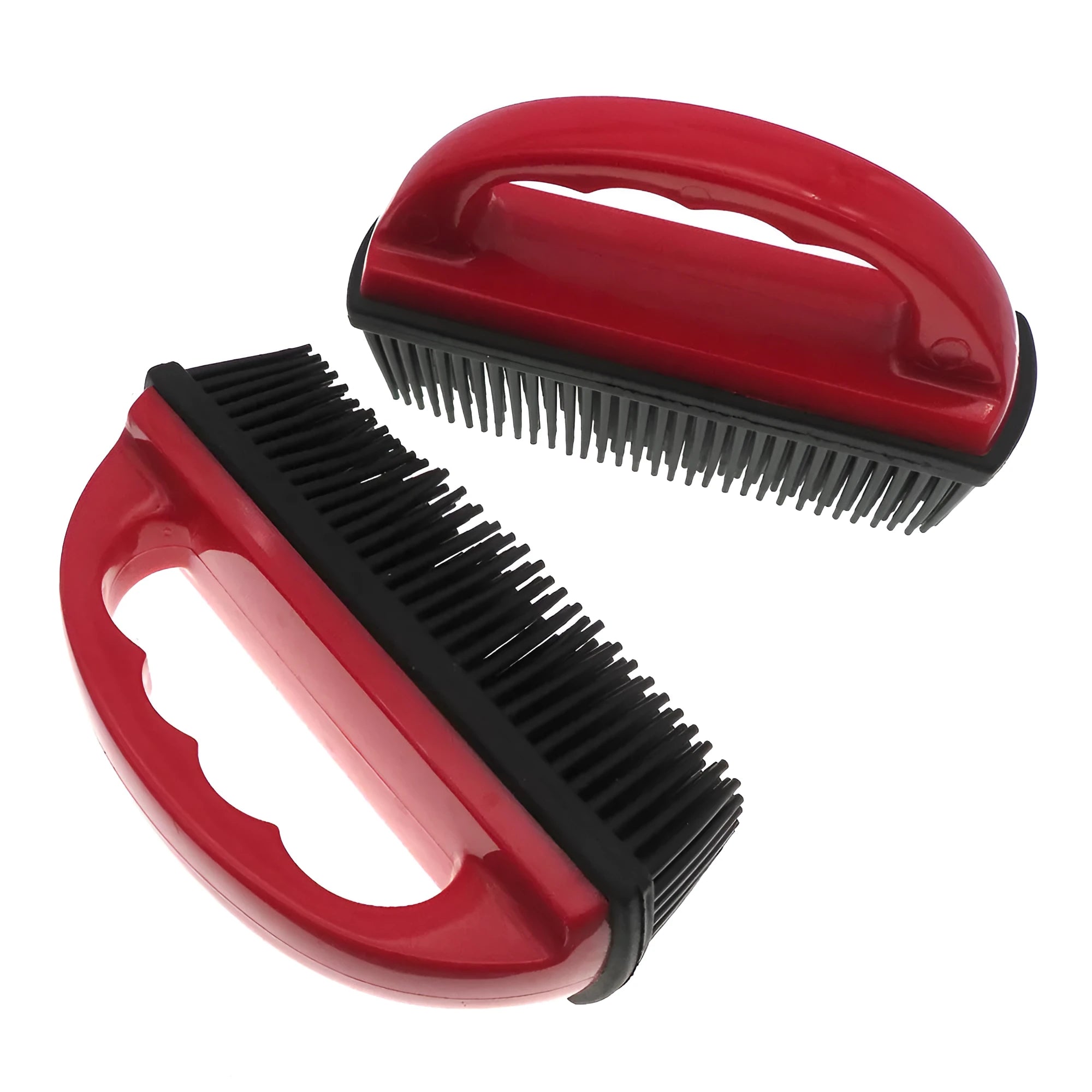 Red pet hair removal brush with silicone bristles measuring 160mm by 85mm