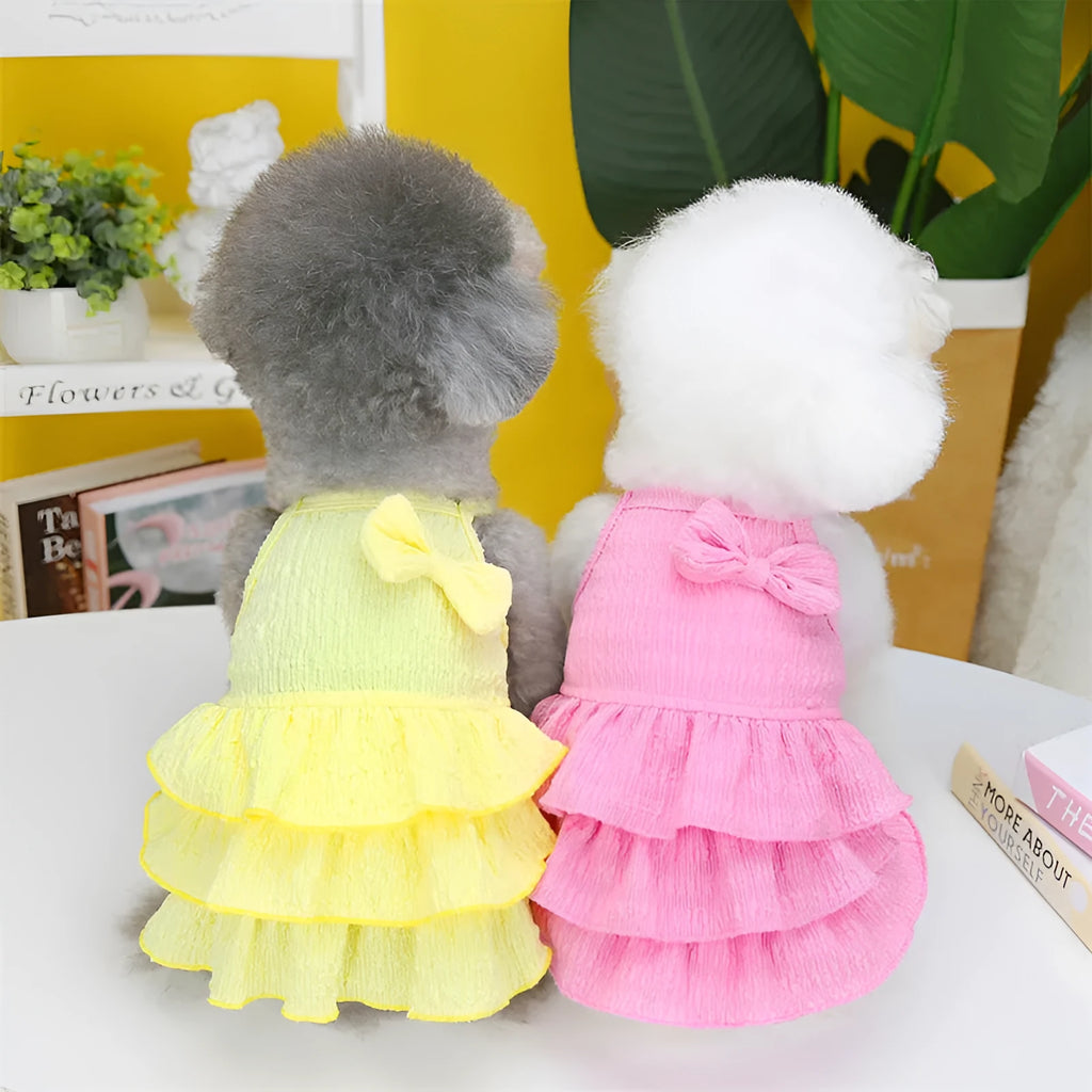 Pet dog princess dress in candy layered skirt rose red polyester for small dogs