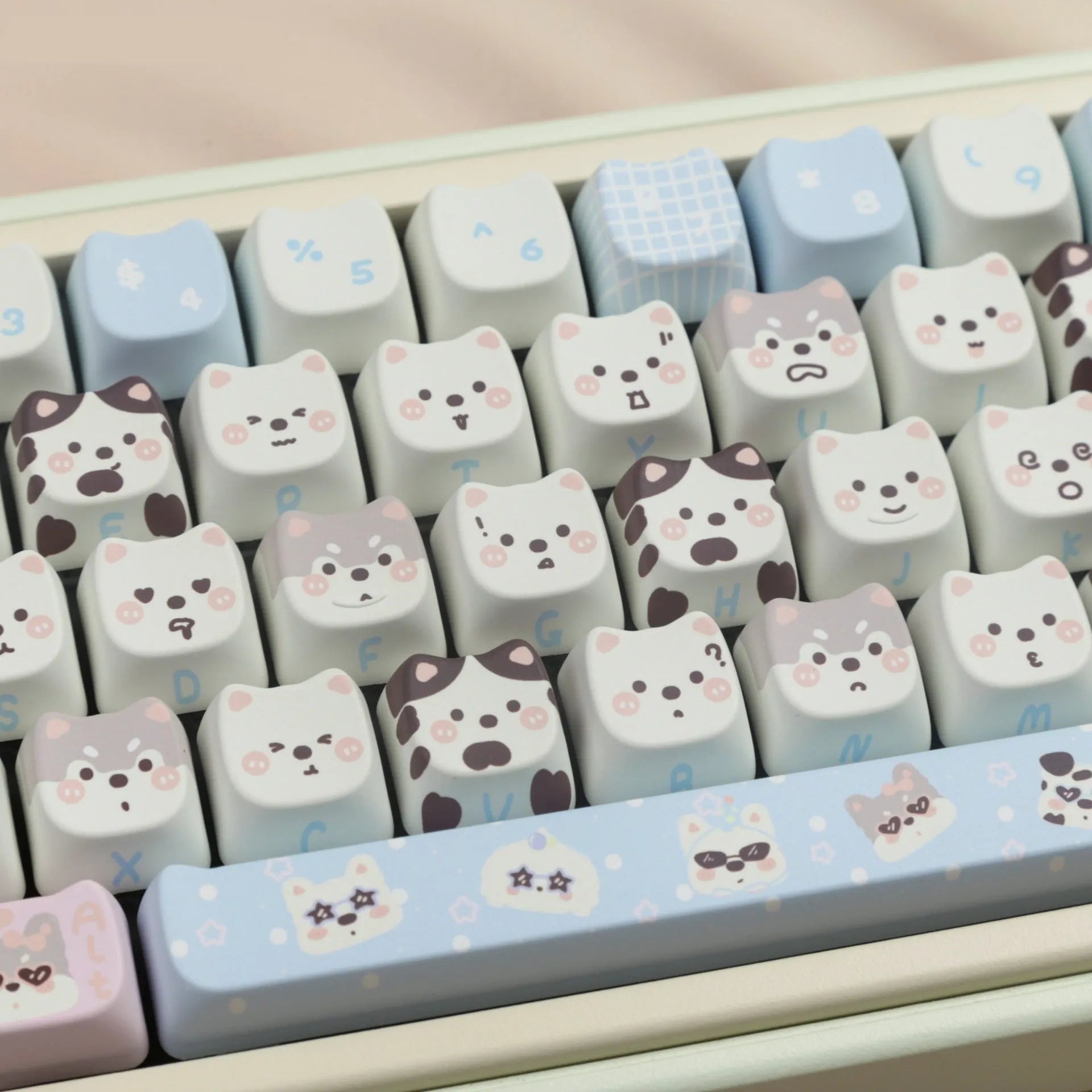 Full set of cute puppy PBT sublimation key caps for universal keyboards, 1.5 line length, 26 unit size