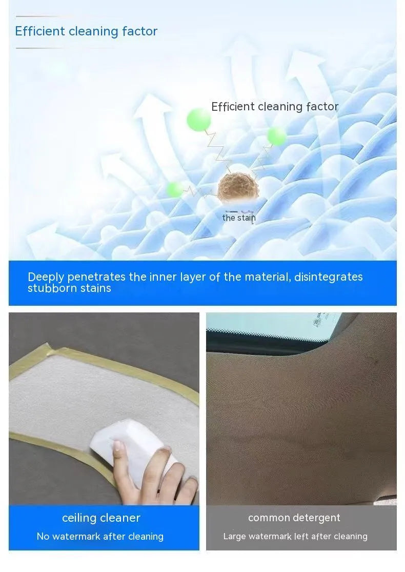 Wash-free fabric roof foam cleaner bottles with cleaning towel and sponge wipes for interior ceiling decontamination