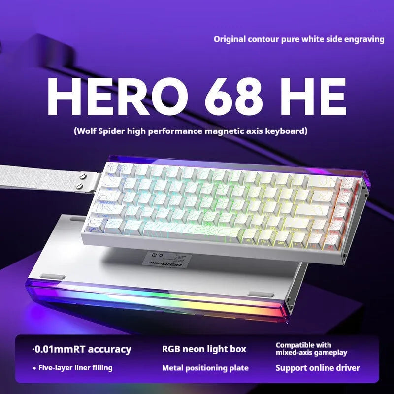Magnetic axis mechanical keyboard with RGB lighting and engraved side panel in selection of colours
