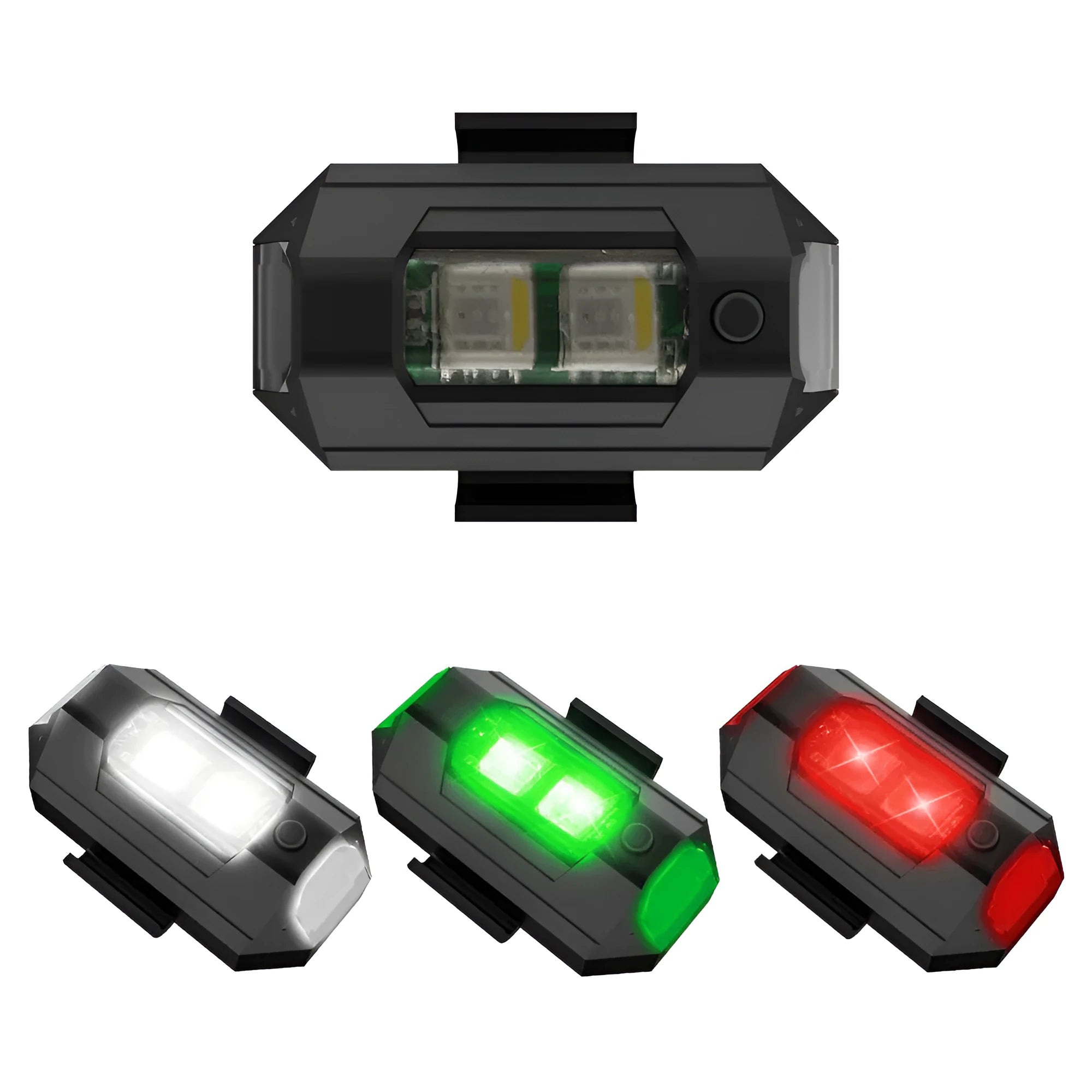 Drone strobe light with seven LED colours, Type-C cable, and mounting tape and belts