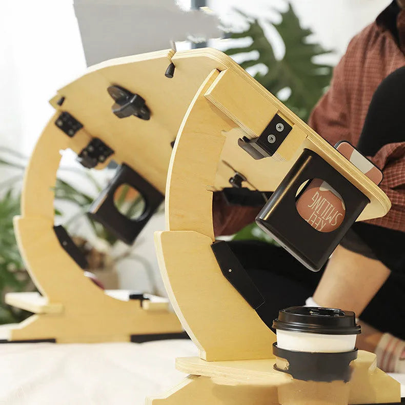 Wooden folding laptop bed desk in modern style shown at an adjustable angle.