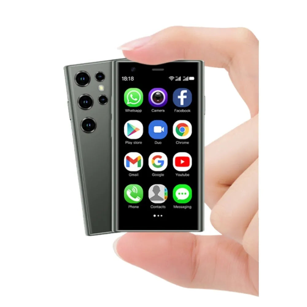 S23PRO XS15 mini smartphone in black, green, or pink purple colour showing straight plate design.