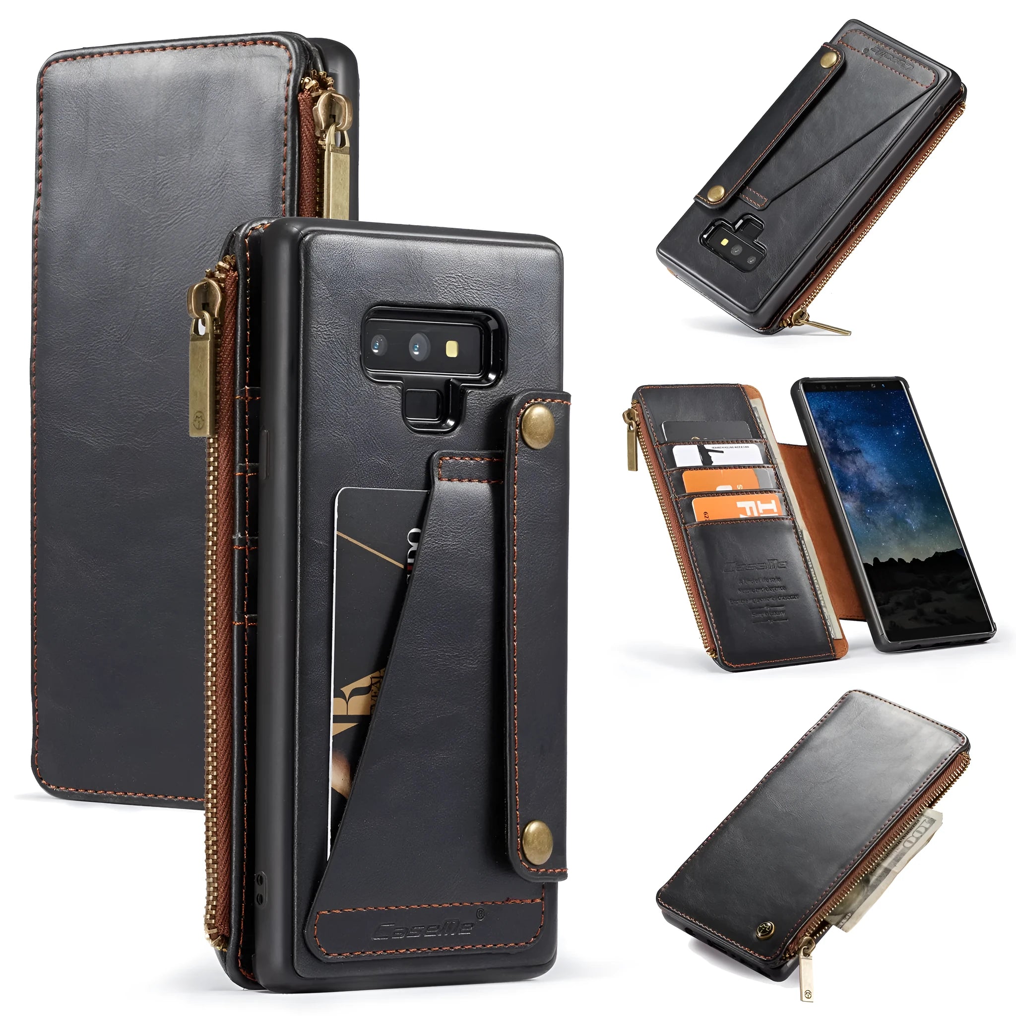 SAMSUNG Galaxy Note9 PU leather flip phone case in black, brown and red colours