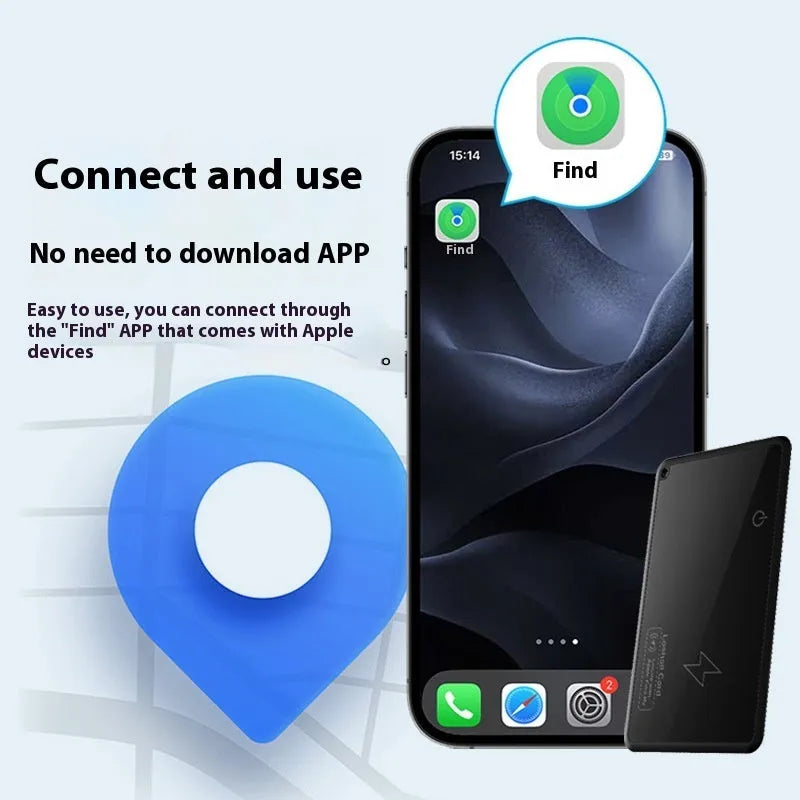 Locator smart wallet anti-loss alarm device in black with slim ABS casing