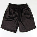 Men's black Tang suit style shorts with an elasticated drawstring waistband.