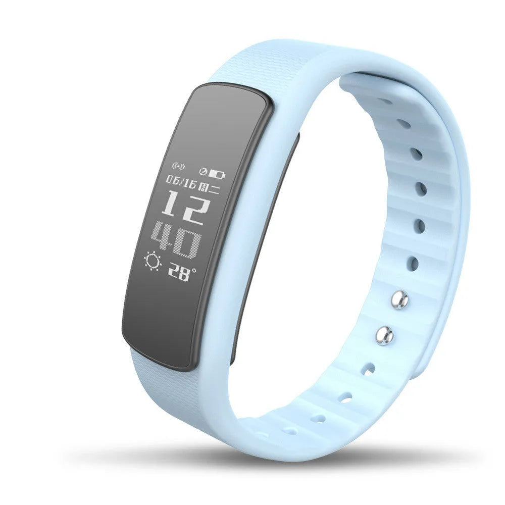 I6 smart sports bracelet with black TPU wristband and 0.96-inch touch screen displaying fitness metrics