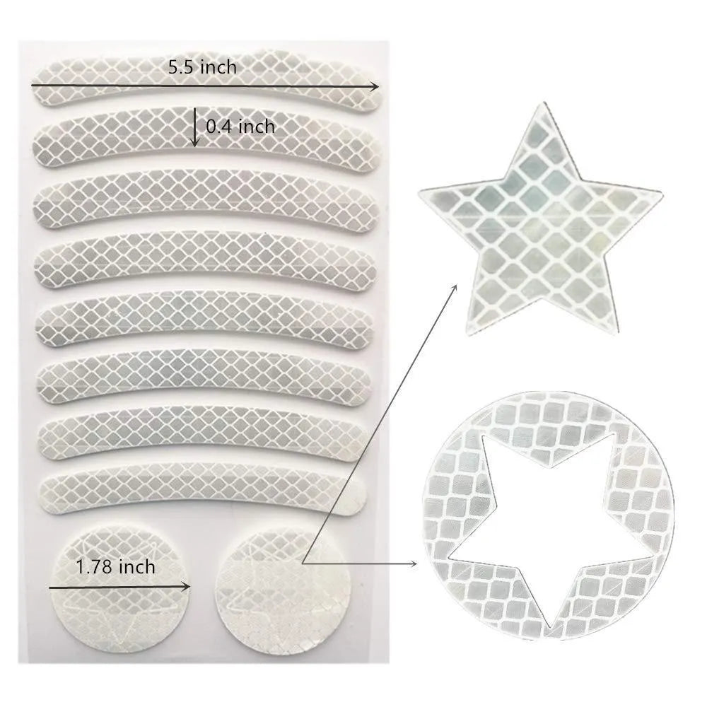 Bicycle reflective tape with grid pattern measuring 11.5x21cm in four colour options
