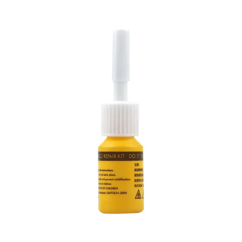 Yellow car glass repair agent tool set for windscreen repair with three components