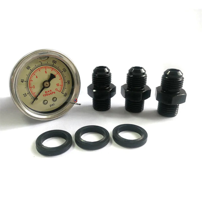 Black CNC aluminium fuel pressure regulator with adjustment port and fittings