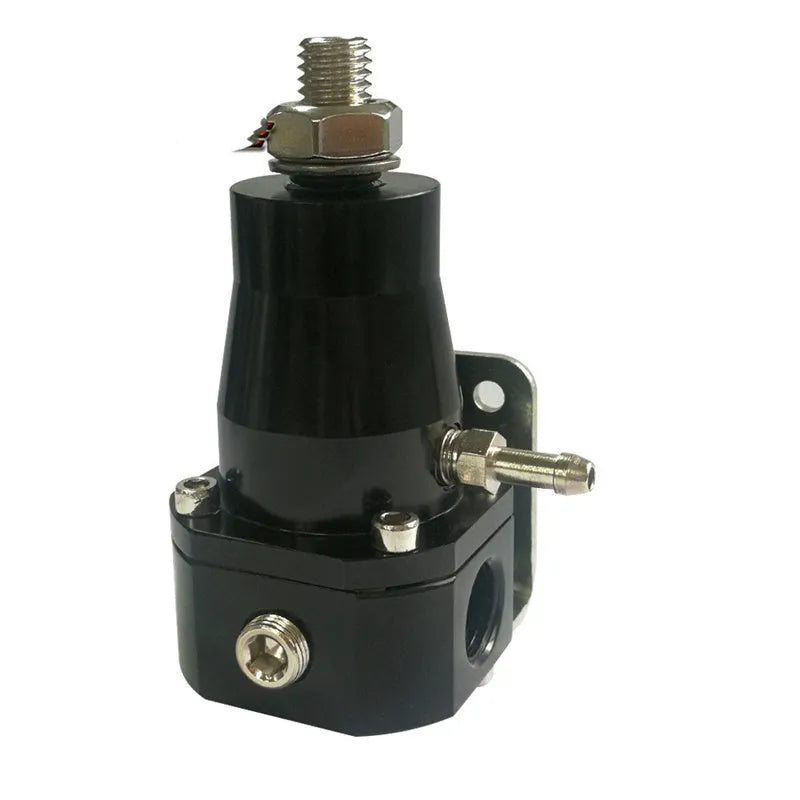 Black CNC aluminium fuel pressure regulator with adjustment port and fittings