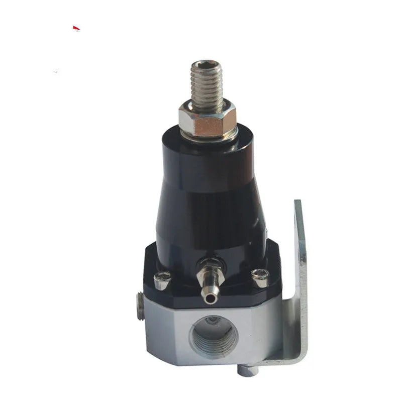 Black CNC aluminium fuel pressure regulator with adjustment port and fittings