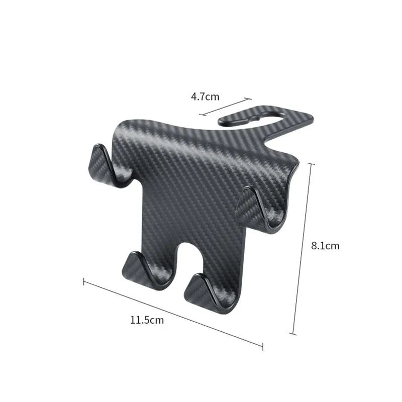 Black car multifunction hook bracket with integrated phone holder for rear seat storage