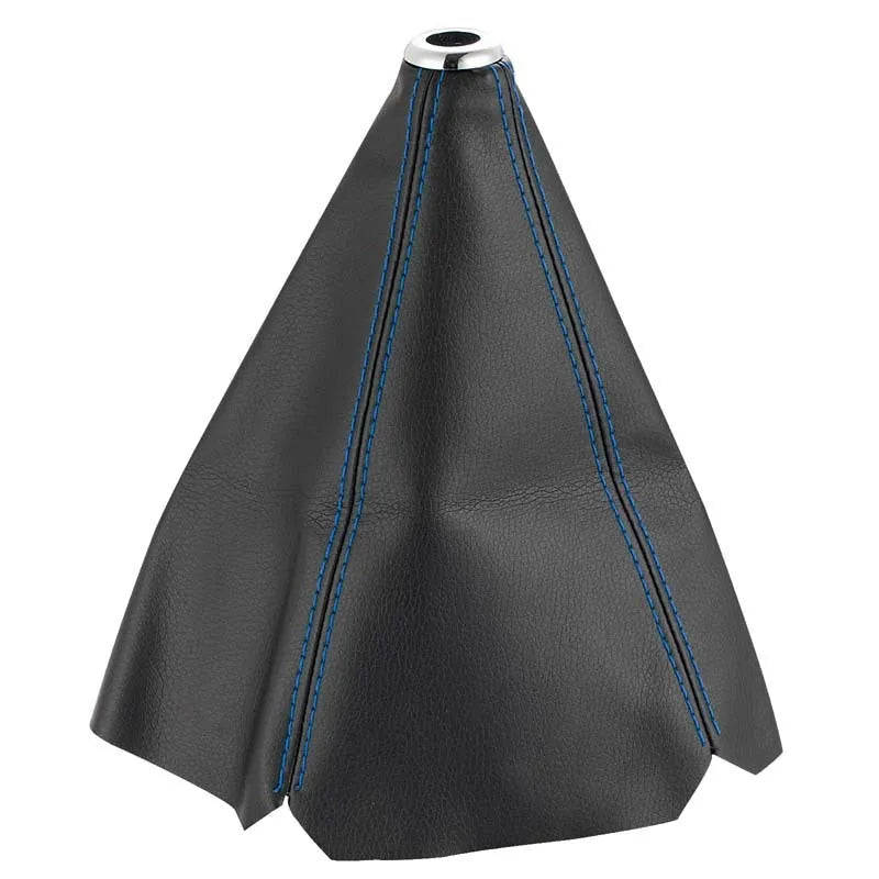 General Motors PU leather gear stick dust cover in black, blue, and red line colour options.