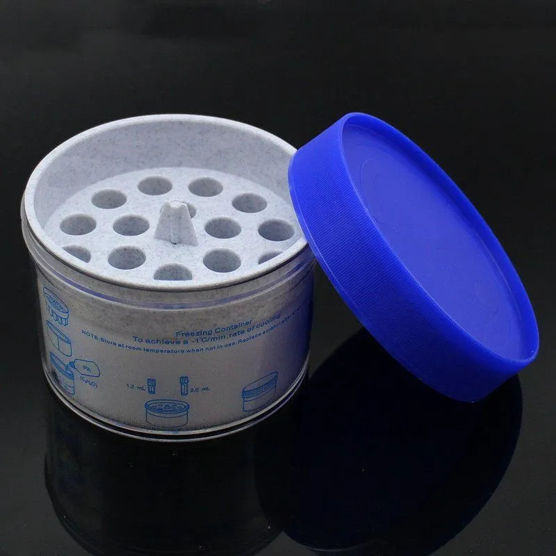 Orange and blue process cooling box for freezer cell recovery with metal iron block and plastic cover