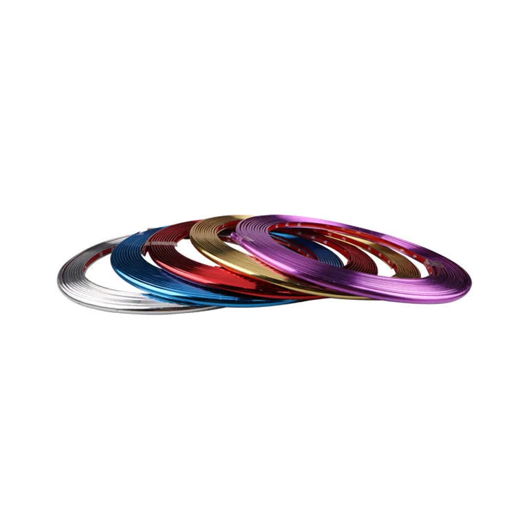 Galvanized wheel sticker in electroplating purple on a car wheel rim as a PVC anti-collision guard circle