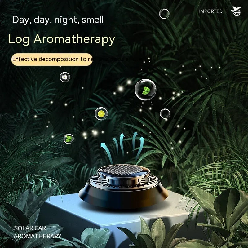 Solar powered double ring rotating car air freshener in Black Ocean colour placed on car dashboard