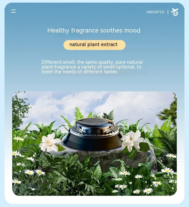 Solar powered double ring rotating car air freshener in Black Ocean colour placed on car dashboard
