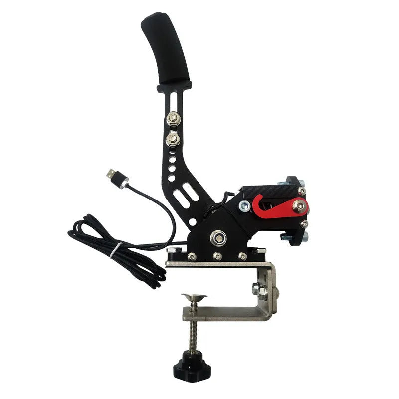 Black aluminium and stainless steel drift racing handbrake with clamp for PC and PS4 sim racing
