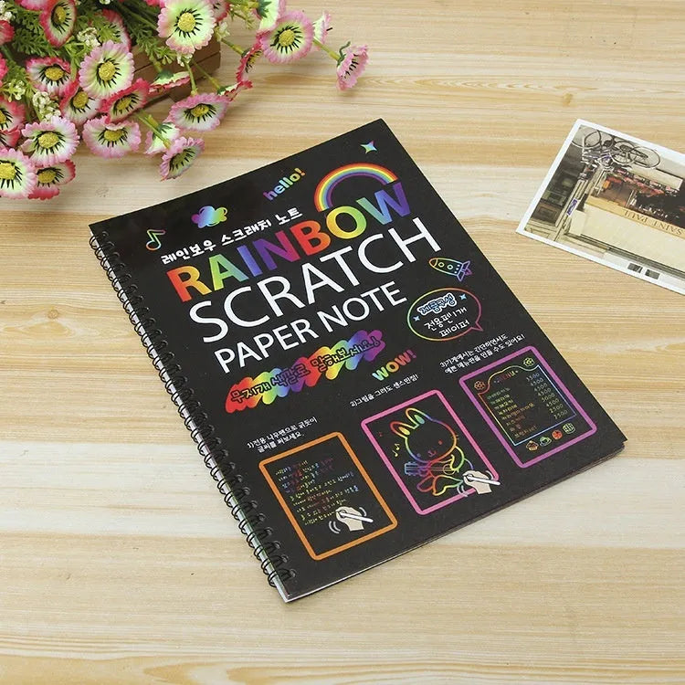 Children's large scratch art paper with colourful puzzle design and scraper tool for DIY creative painting