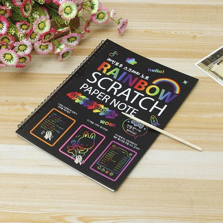 Children's large scratch art paper with colourful puzzle design and scraper tool for DIY creative painting