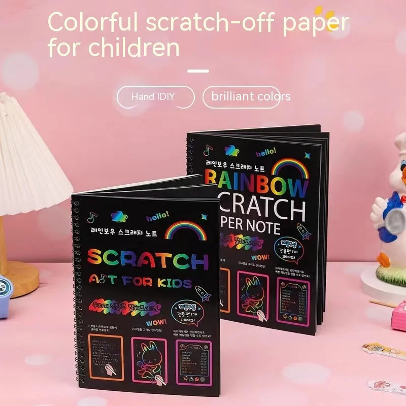 Children's large scratch art paper with colourful puzzle design and scraper tool for DIY creative painting