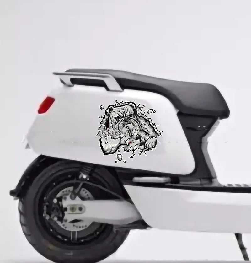 Quirky Ideas motorcycle decorative sticker in grey dog pattern, 17 x 17cm paper sticker on a helmet surface