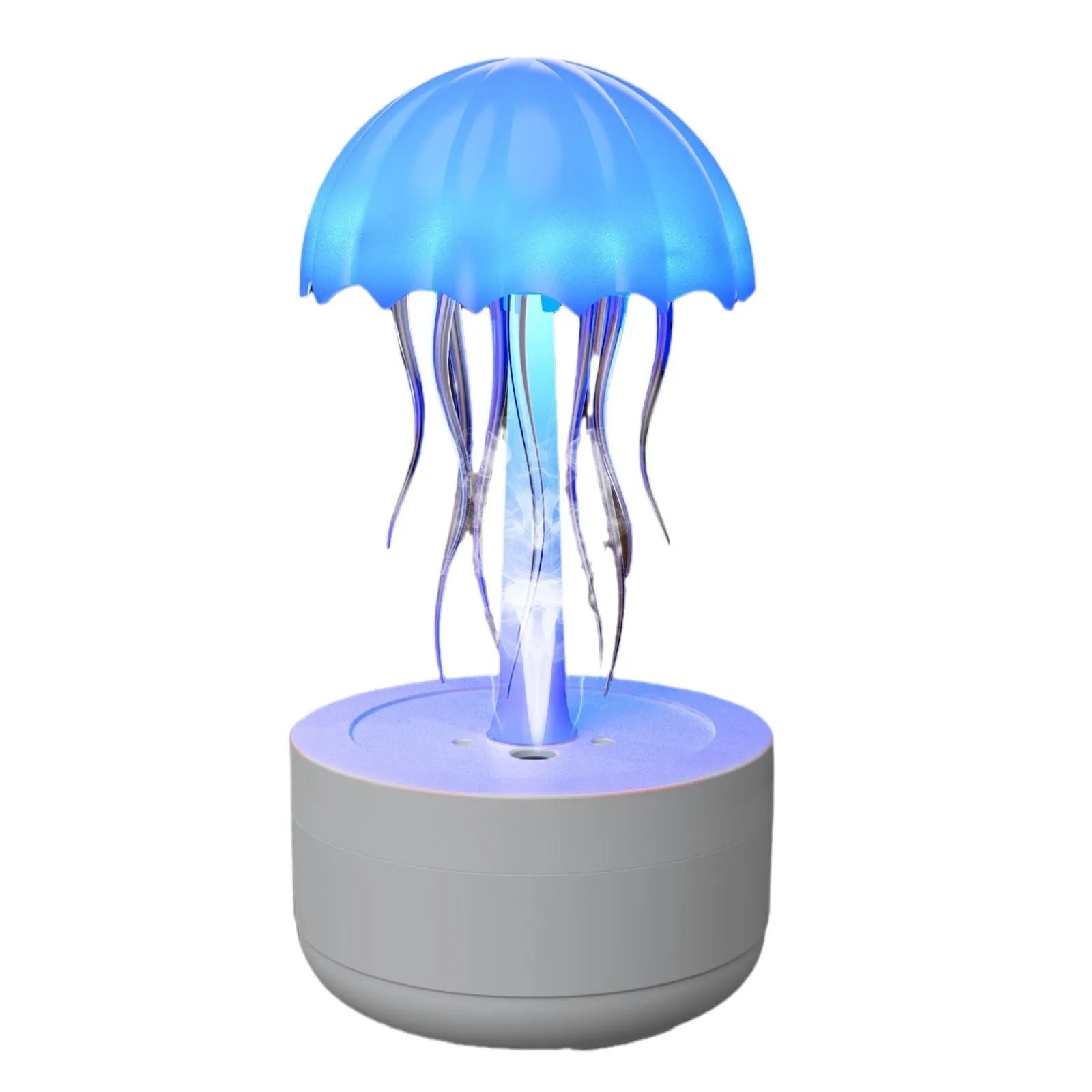 White resin jellyfish aromatherapy diffuser with 7-colour night light and 300ml tank on a desk