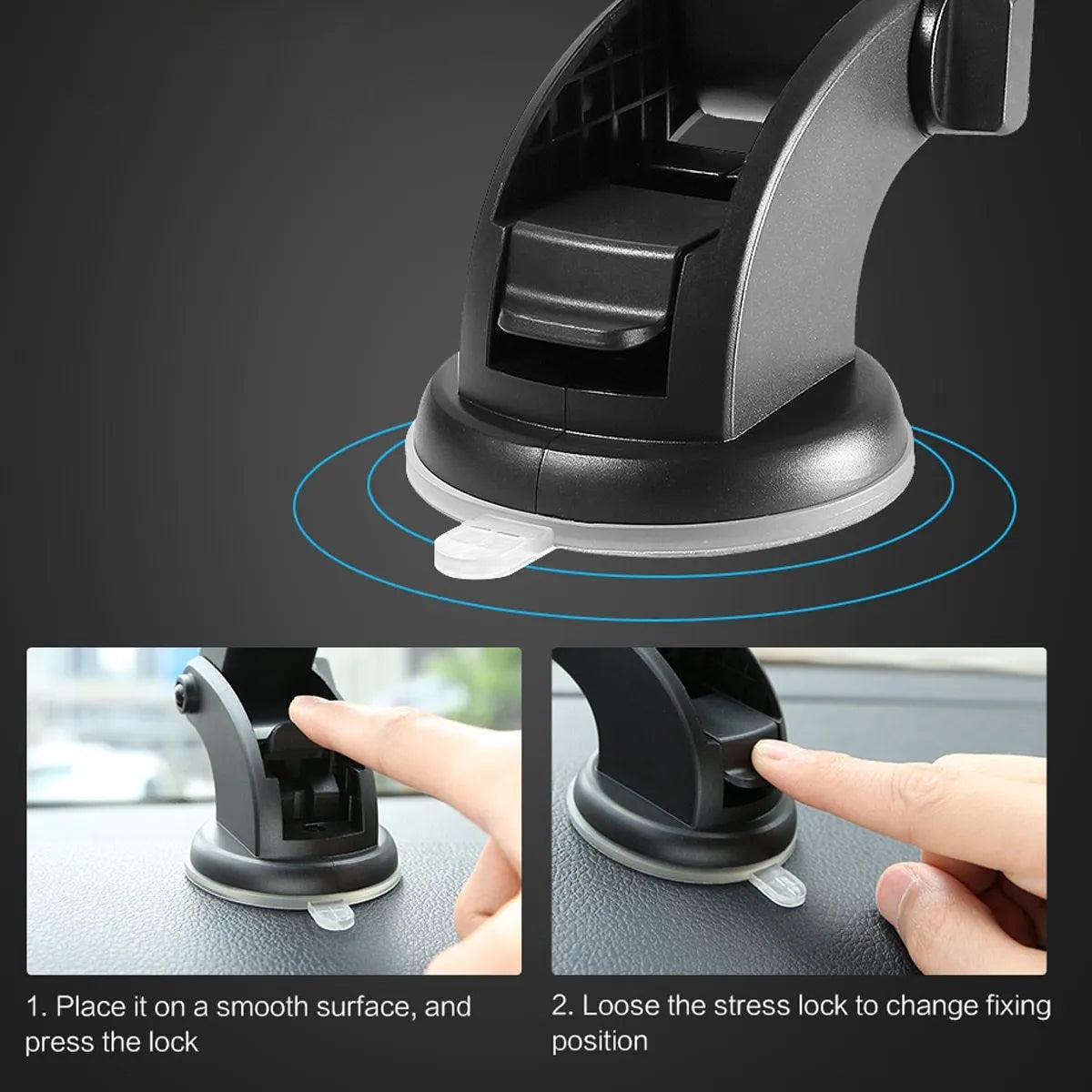 Yellow and black telescopic car phone holder with suction cup mount extended
