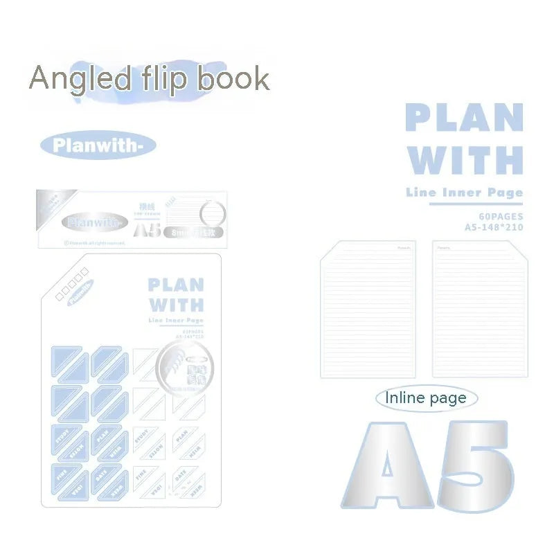 Artsy ins style oblique angle book series student notebook in A5 or B5 size with white or blue cover
