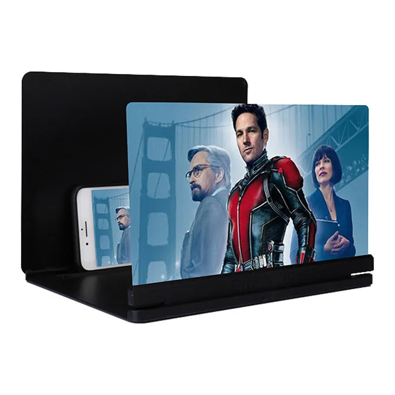 10-inch HD lens phone screen amplifier in black ABS stand showing enlarged smartphone display