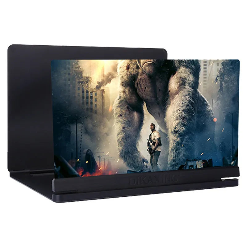 10-inch HD lens phone screen amplifier in black ABS stand showing enlarged smartphone display