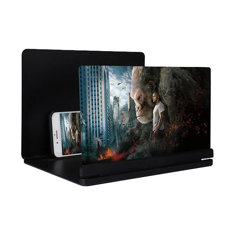 10-inch HD lens phone screen amplifier in black ABS stand showing enlarged smartphone display