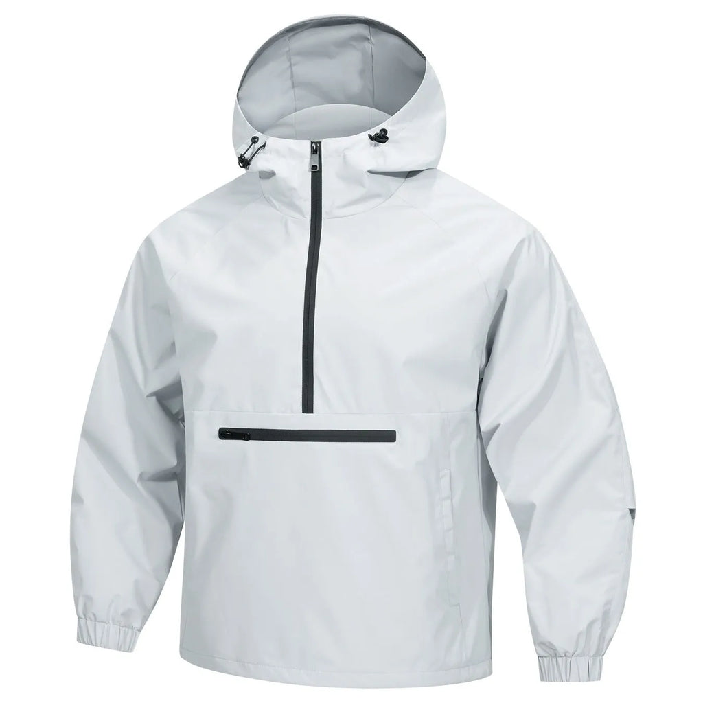 Men's light grey rabbit fur corduroy half-zip hooded Korean-style loose sweater jacket