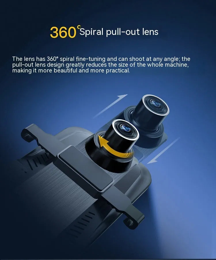 10-inch full screen touch driving recorder rearview mirror with 170 degree wide angle lens in black