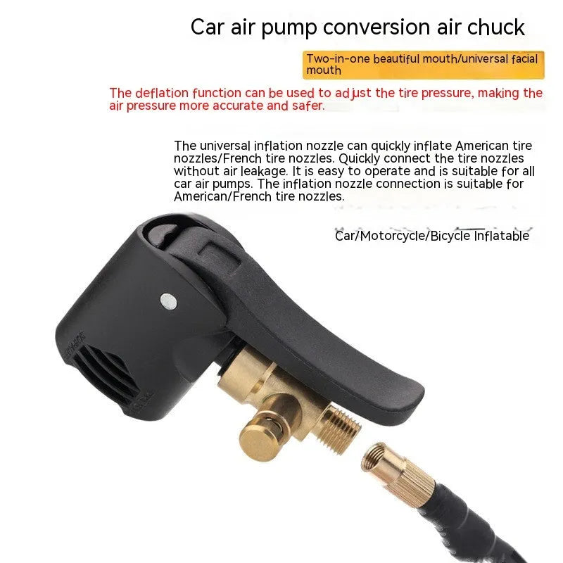 Vehicle air conversion inflatable chuck set with two 16cm clarinet nozzles and a hose for car tyre inflation