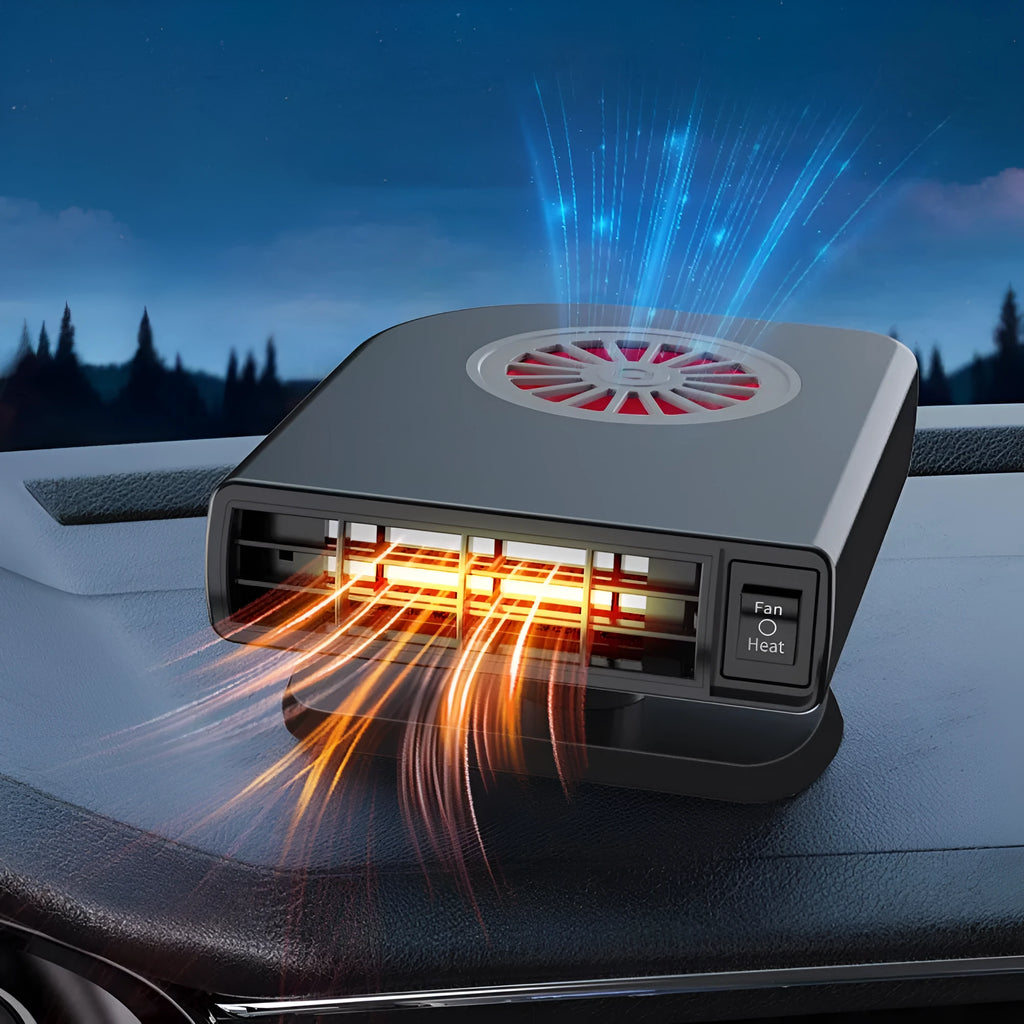 Black vehicle-mounted heater with adjustable vents for car defogging and dehumidifying