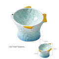 Fish-shaped ceramic cat bowls with elevated design and 15-degree tilt angle in blue, green, pink or yellow