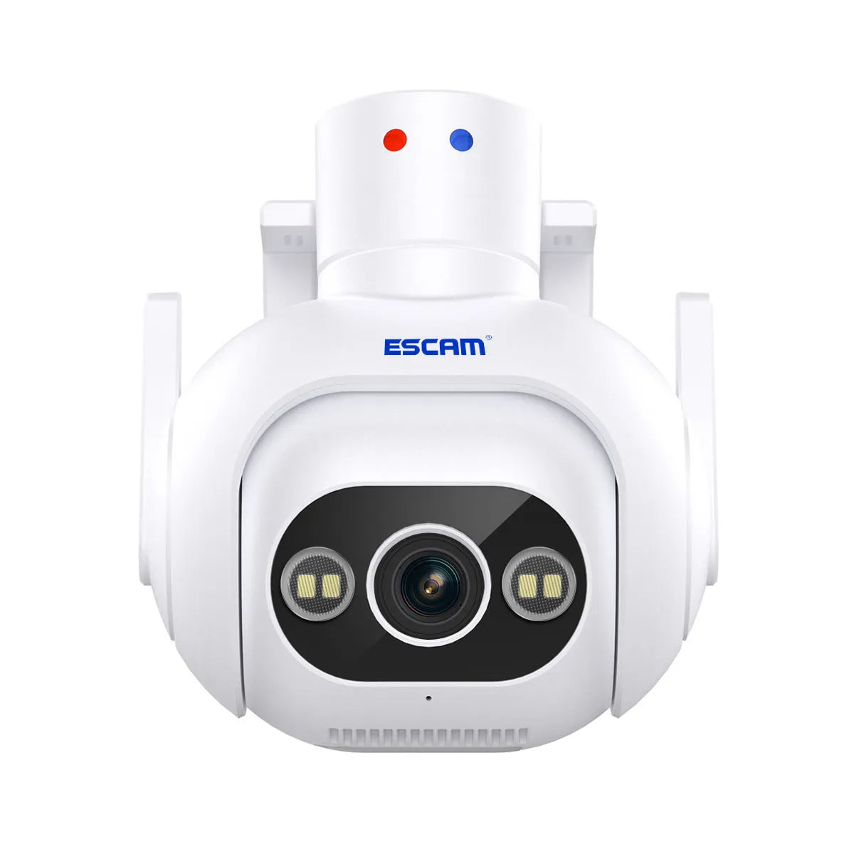 White plastic 4MP smart colour night vision security camera with wall mount bracket.