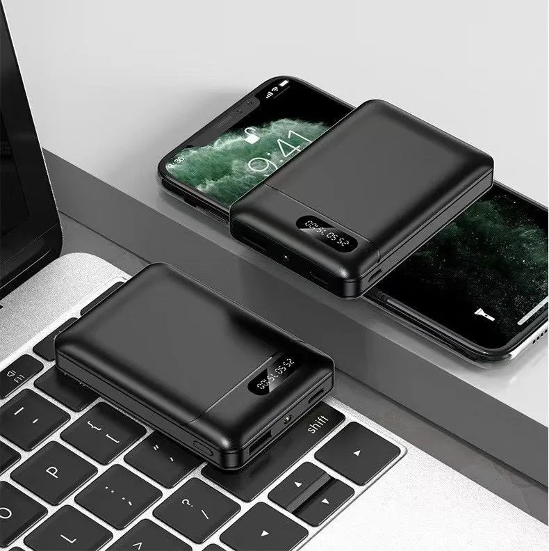 Black or white 10000mAh portable power bank with multiple USB charging ports