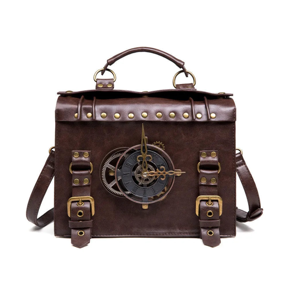 Bronze steampunk industrial retro style pillow shoulder bag with metal details